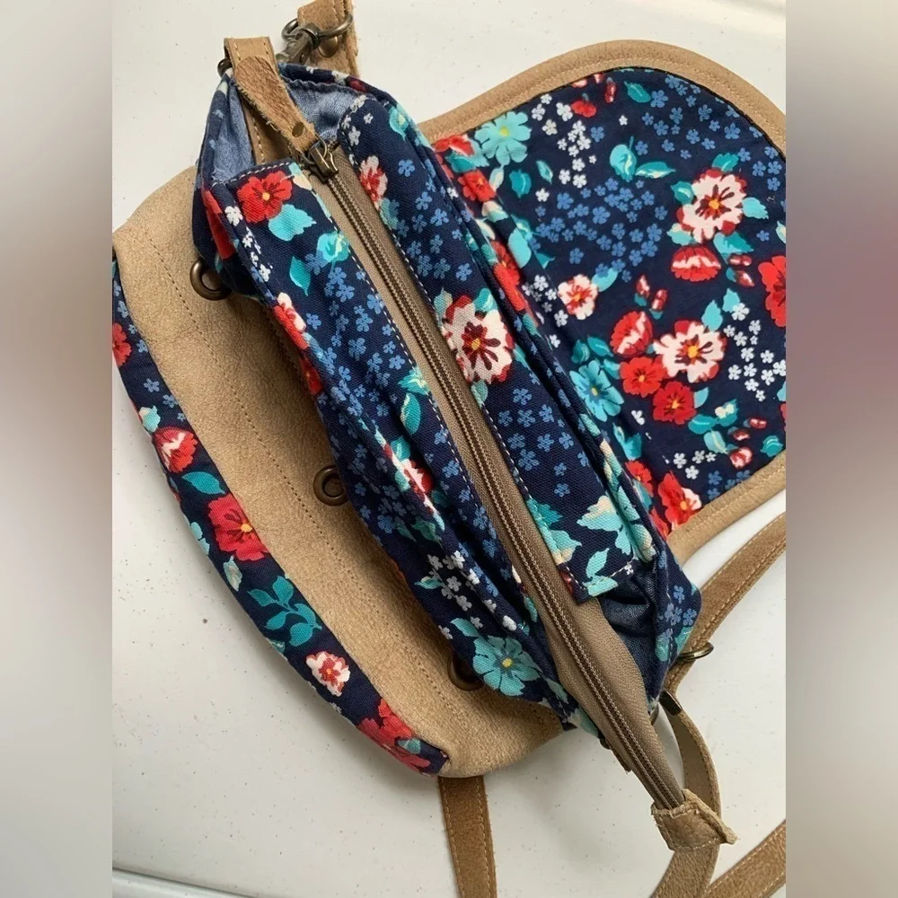 MYRA Bag Cross Body Floral Cowhide Leather Calf Hair Handcrafted Bag